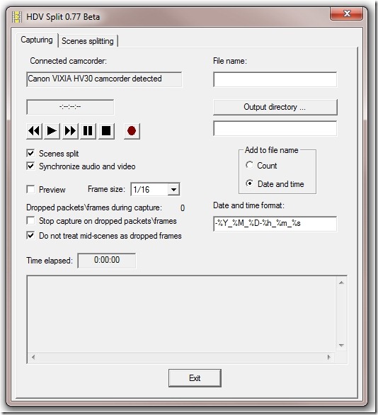 HDV Split video capture program and scene detection