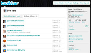 Twitter Lists of Evan Williams (@ev), the CEO of Twitter 