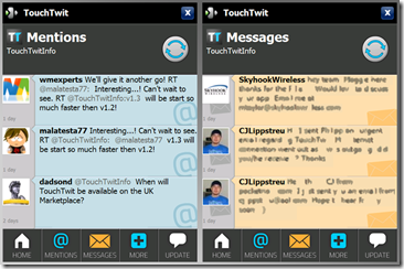 TouchTwit Mentions & Messages