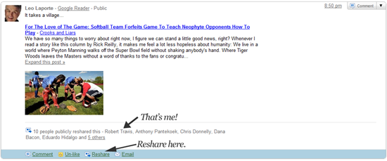 Resharing a post on Google Buzz is Easy | 40Tech
