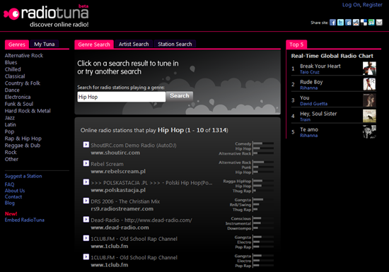 RadioTuna Discover Online Radio