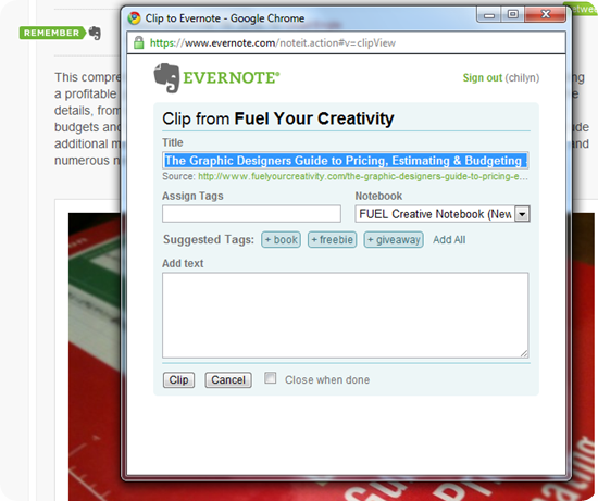 Evernote Site Memory in Action on Fuel Your Creativity 