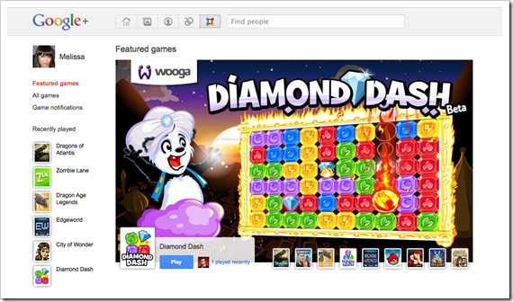 Google+ Games Homepage Screenshot 