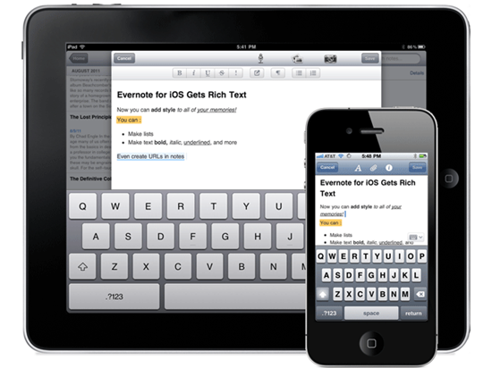 Evernote for iOS (iPhone, iPod Touch, iPad) Now Has a Rich Text Editor | From Evernote Blog
