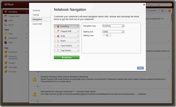 Springpad Notebook Navigation Customization | 40Tech