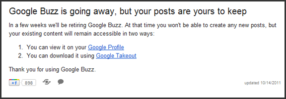 Bye Bye Google Buzz On November 14th 2011 | 40Tech
