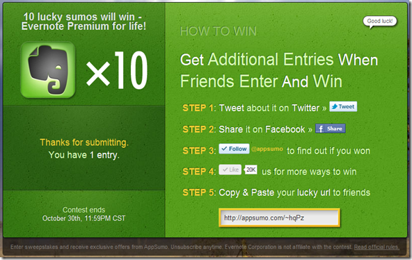 AppSumo Free Evernote Premium for Life Contest Entry | 40Tech