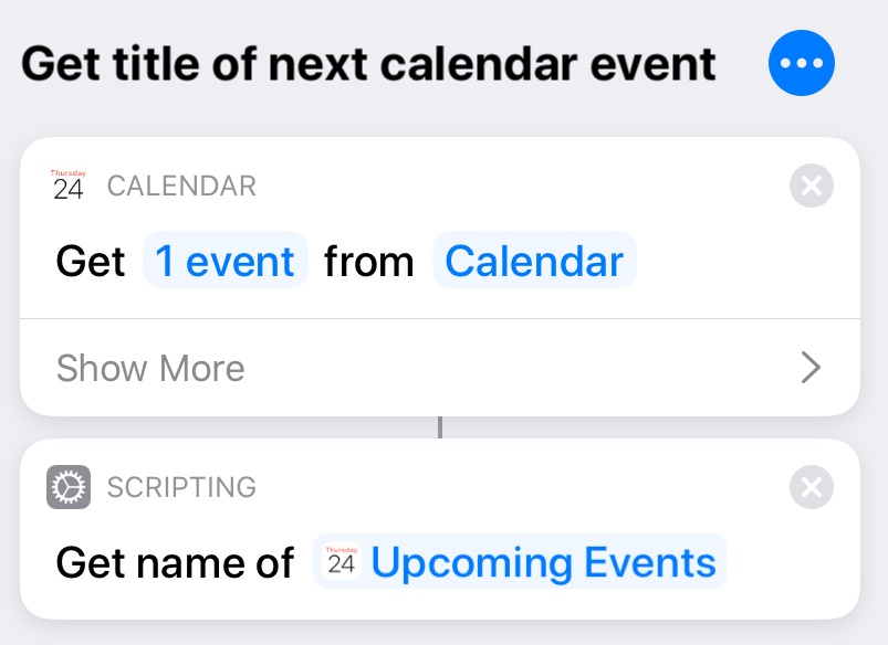 Shortcut to get title of next calendar event